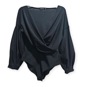 Boohoo Bodysuit SIZE 4 Black Plunge Neck